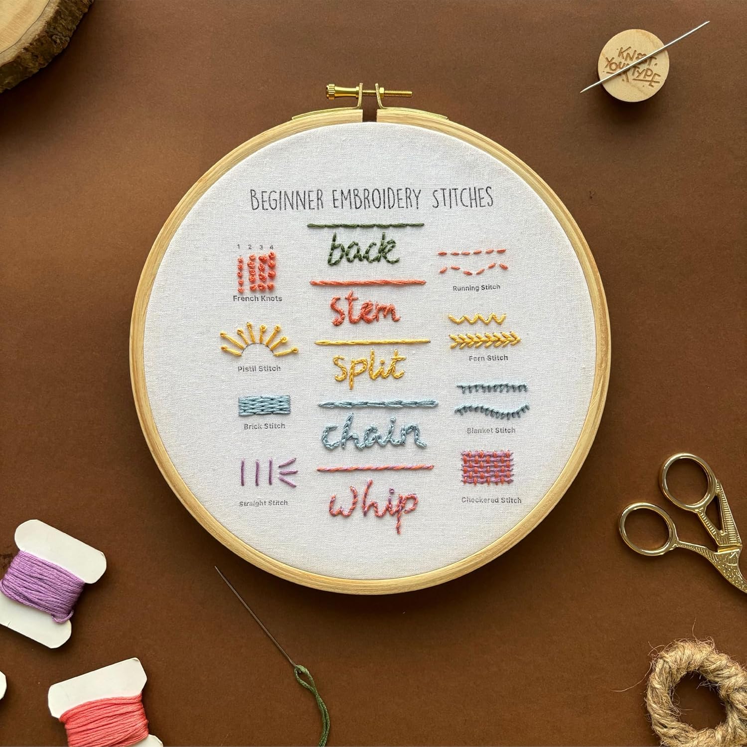 KNOT YOUR TYPE Stitch by Colours DIY Embroidery Kit for Beginners | Hand Embroidery Kit with All Stitching Materials | Perfect Art & Craft Gift Set, Stitching Kit for Adults