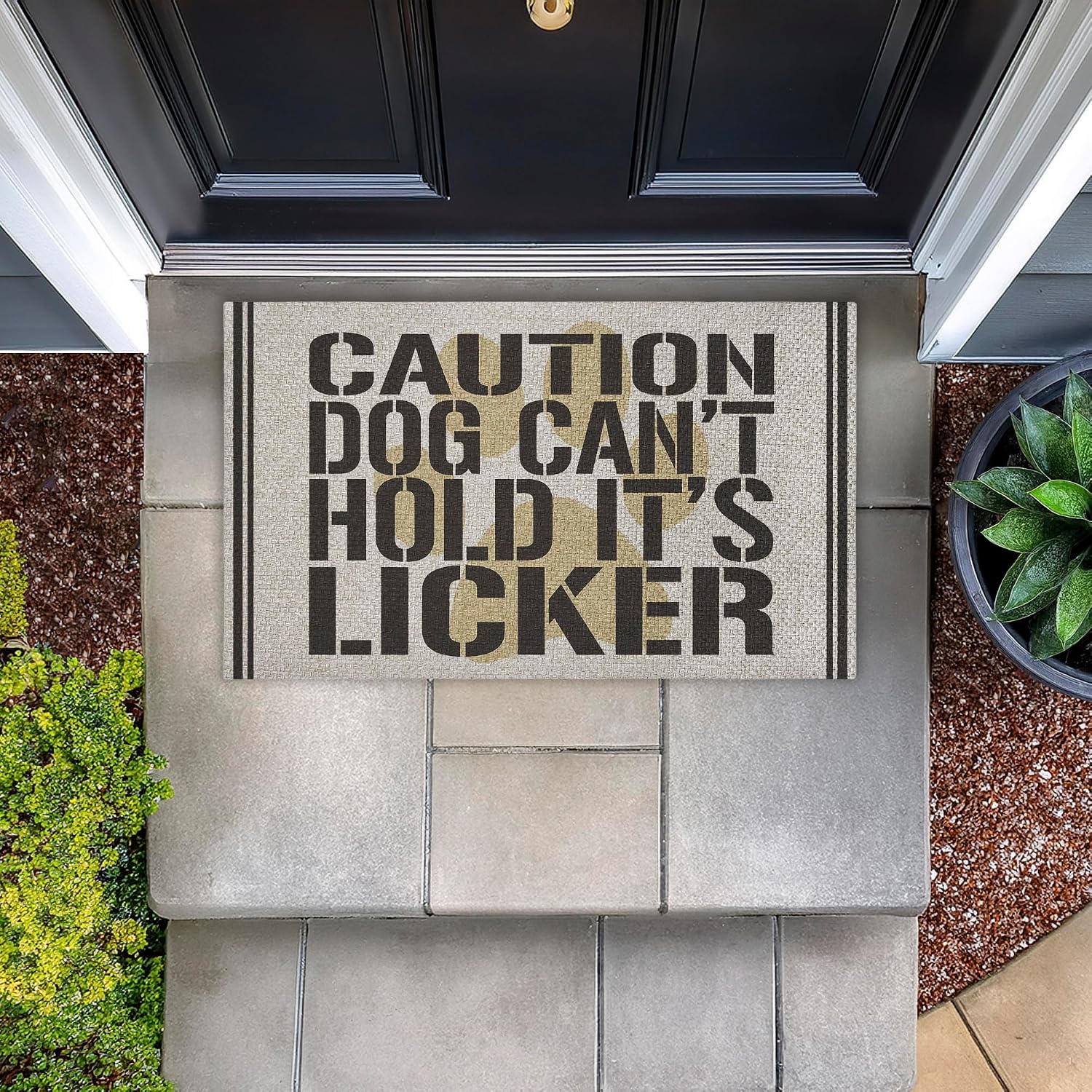 Stupell Industries Dog Can't Hold Licker Outdoor Door Mat, Durable Non-Slip Woven Natural Texture Mat with Recycled Rubber Backing, Weather-Resistant Funny Dog Humor Design by Kim Allen, 18"x30"