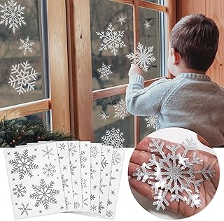 Christmas Snowflake Window Stickers Over 100pcs Silver Glitter Design - Removable and Reusable Christmas Window Clings Decoration - Ideal for Xmas Display and Decor