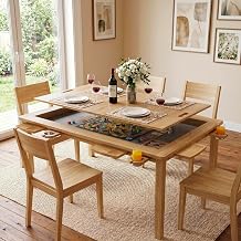 Board Game Table with Removable Top, 66" 39" Solid Wood Dining Table with PU Leather Mat, 4 Detachable Cup Holders & 4 Hobby Trays, Game Table for Adults for 4-6 Players Light Walnut