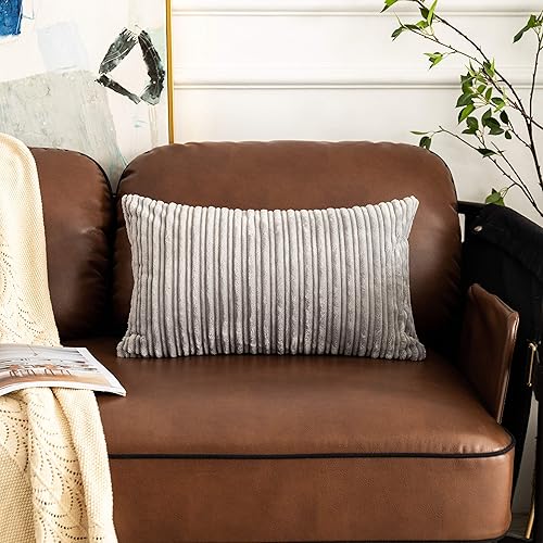 Miniatura 751 de UGASA - Juego de 2 fundas de almohada de terciopelo a rayas, funda decorativa para cojín con cremallera oculta para el hogar, sofá, dormitorio,