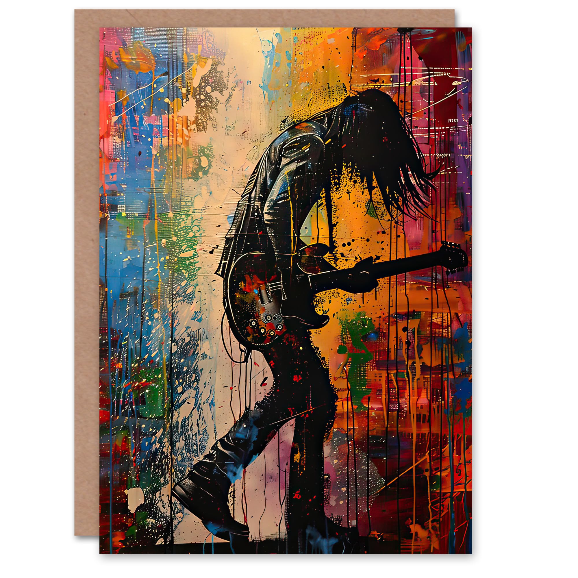 Artery8 Birthday Greeting Card - Colourful Guitarist Portrait