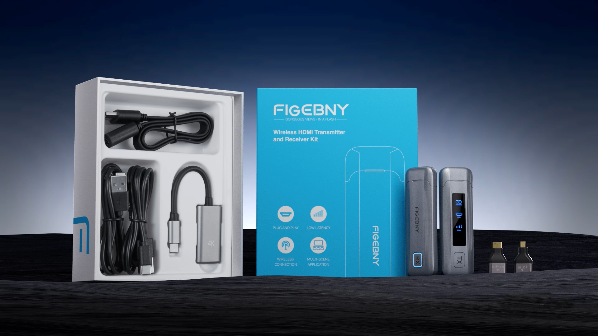 FIGEBNY HDMI無線ワイヤレス送受信機セット LEDディスプレイ搭載