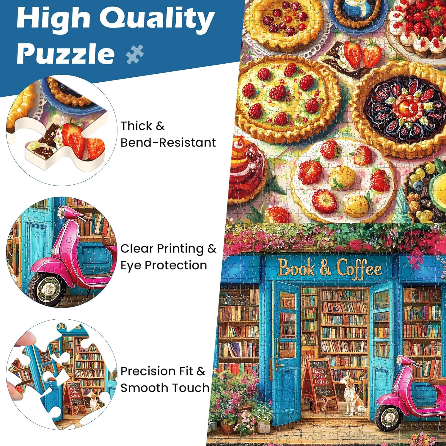2 Pack 500 Pieces Puzzle for Adults,Bookstore Jigsaw Puzzles 500 Pieces Delicious Pie Dessert Puzzles for Adults 500 Piece Colorful Premium Cardboard Puzzle Family Activity Gift 20.5x15 in