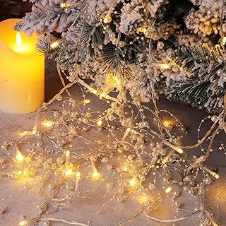 MCEAST 13 Feet Christmas White Berry Beaded Lights Decorations Christmas Garland with 40 LED Lights Lighted Berry Beaded G...
