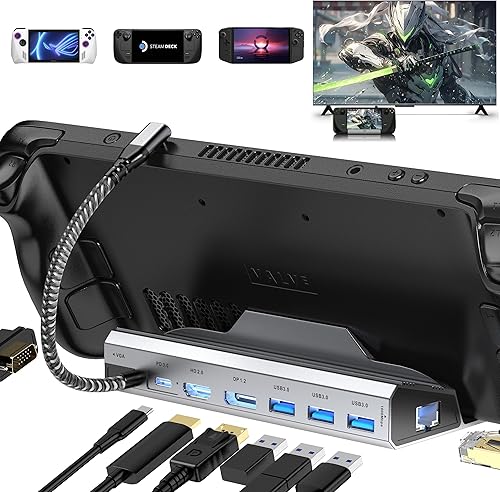 Steam Deck Dock,8-in-1 Steam Deck Docking Station with Gigabit Ethernet,DP 1.2 4K60Hz,100W PD 3.0,Fast Charging USB-C,3 USB-A 3.0,VGA Port,Steam
