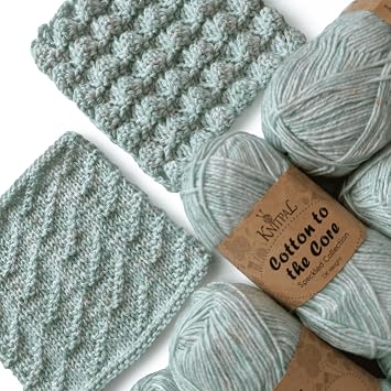 Cotton to The Core Speckled Soft Baby Yarn for Crocheting, 6-Pack 810Yds / 300G, Free Patterns - Size 3 DK Light Worsted Weight Cotton Yarn for Knitting - Pastel Green