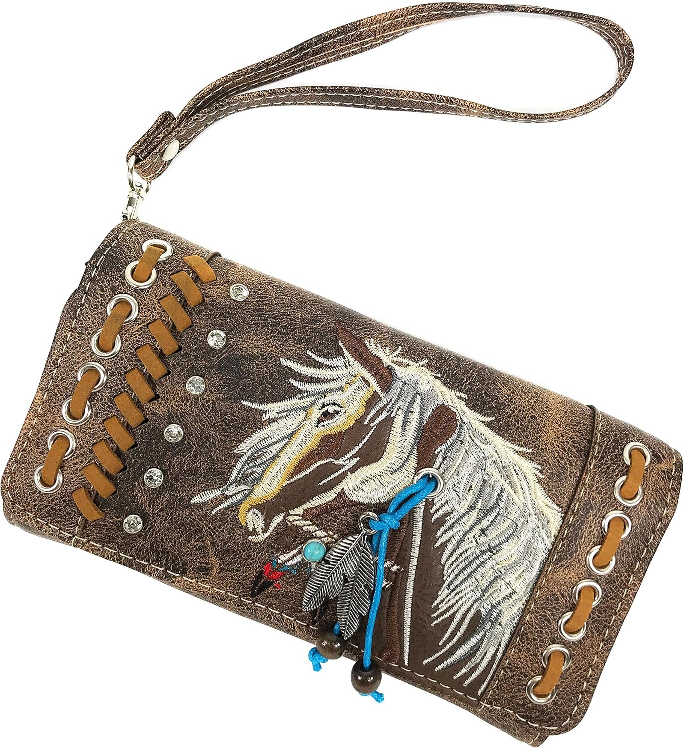 Zelris Dakota Dales Pony Horse Embroidery Mane Western Country Women Conceal Carry CCW Shoulder Handbag Purse with Wallet Set