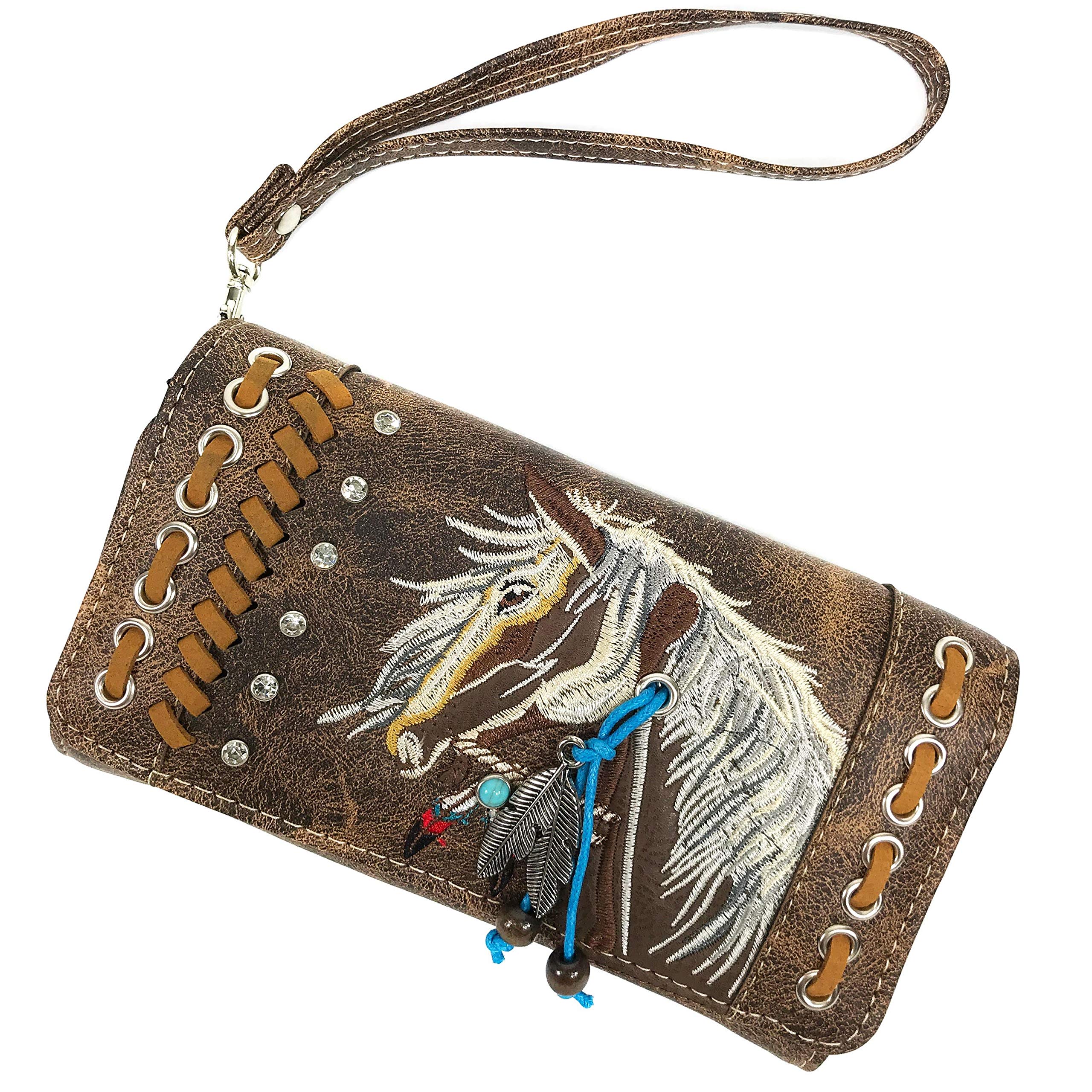 Zelris Dakota Dales Pony Horse Embroidery Mane Western Country Women Crossbody Wallet (Brown)