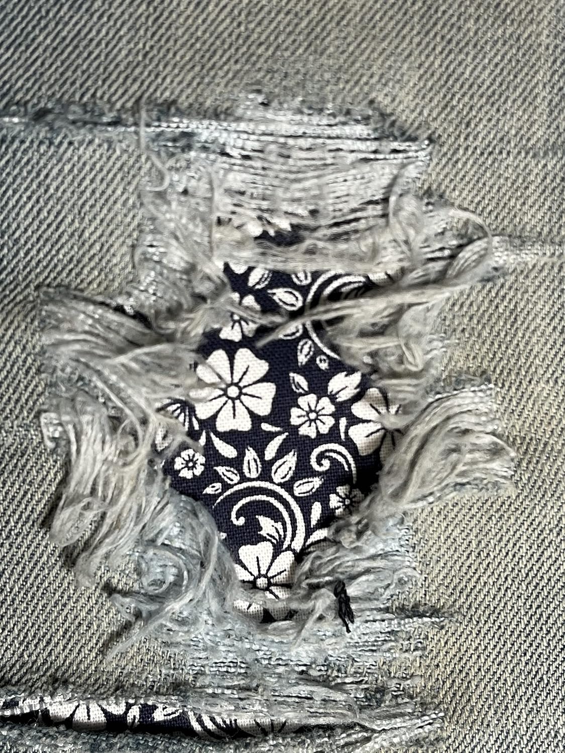 Petite Denim Blue Floral Peek-A-Boo Iron ON Patches by Holey Patches in Assorted Sizes (2-4" x 4")