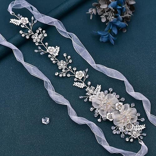 Miniatura 4 de ULAPAN Diadema de novia de boda, diadema de novia, tiara de perlas de cristal, joyería de cabello para damas de honor con diamantes de imitación,