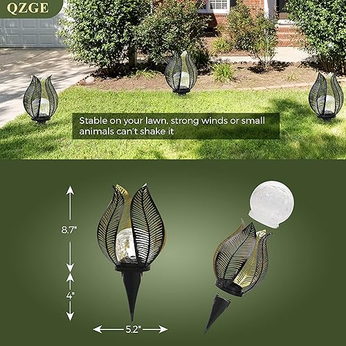 Miniatura 3 de Luces solares decorativas para exteriores, decoración de jardín, vidrio de globo agrietado, luces solares de hoja de palma de metal impermeables