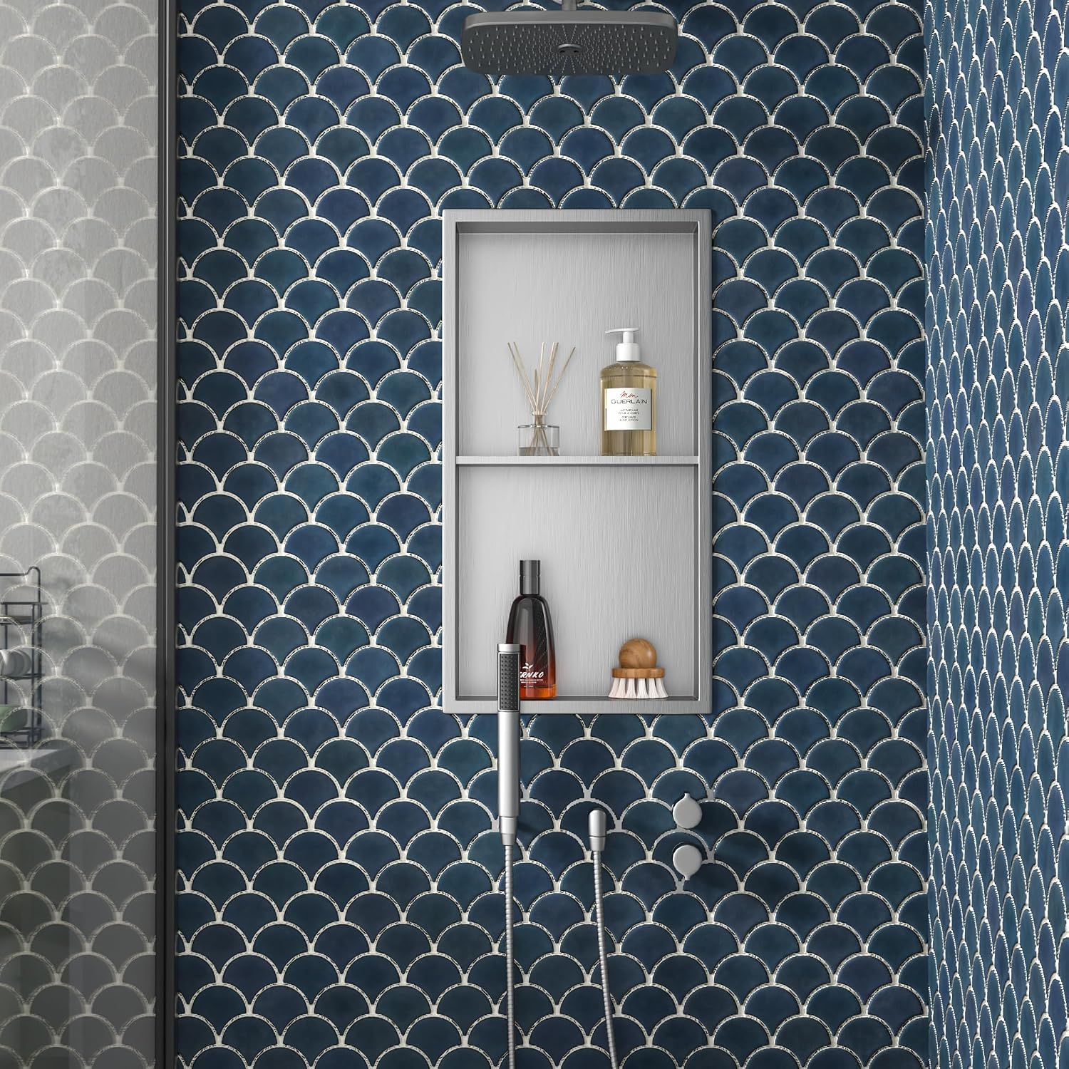 Stainless Steel Shower Niche 24 X 12 Brushed No Tile Needed Wall Niche Double Shelves Recessed Shower Shelf for Bathroom Storage Over Mount Installation