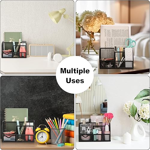 Miniatura 5 de Exerz Organizador de Escritorio Negro Accesorios de Oficina Suministros de Almacenamiento de Escritorio Soporte para Lápices y Bolígrafos con Cajón