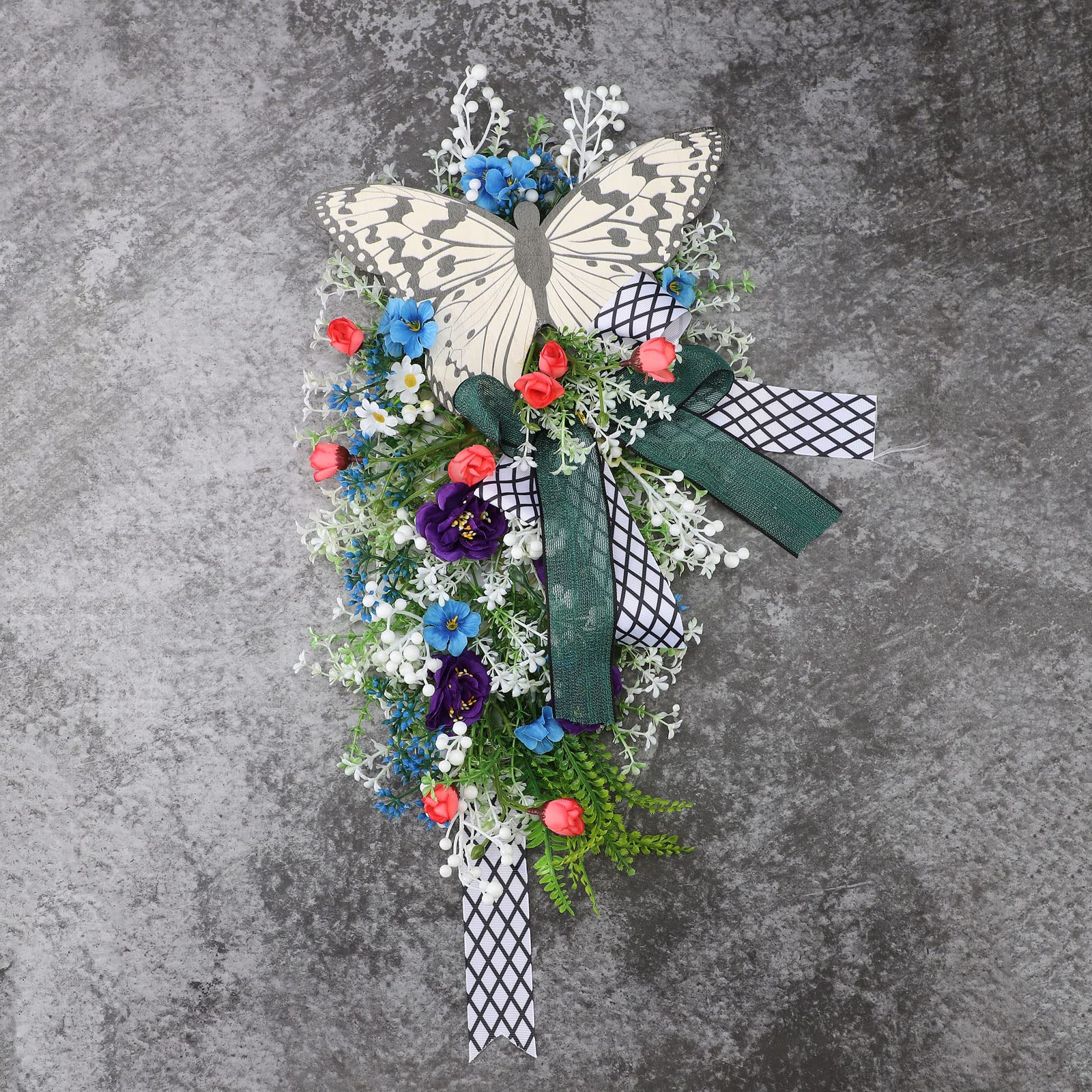 Idyllic Ghirlanda Primaverile A Forma Di Farfalla Con Bacche E Fiori Artificiali, Per Porta O Parete, 41x34 Cm