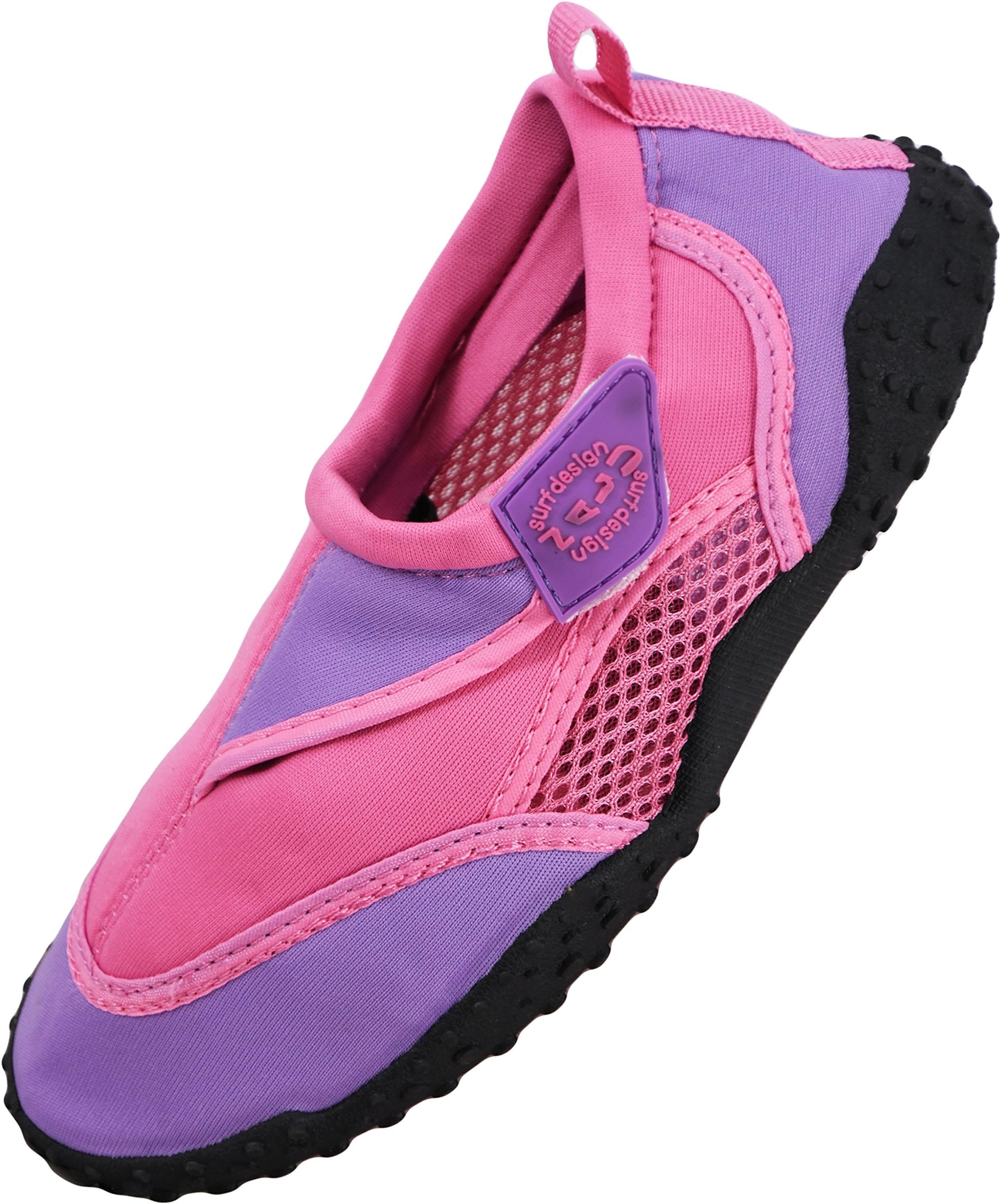 Nalu Hook & Loop Aqua Surf / Beach / Wetsuit Shoes (Kids UK 12 / EU 30, Pink with Lilac Trim)
