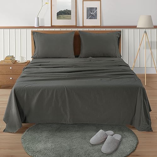 Miniatura 2 de LANE LINEN Juego de sábanas de franela de 100 % algodón de 4 piezas, tamaño California King, ropa de cama ligera, cepillada para mayor suavidad,