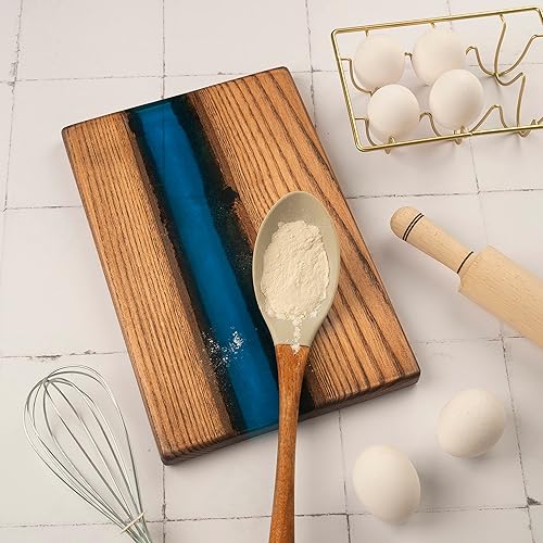 Miniatura 7 de Bandeja de madera para servirtabla de queso con resina epoxi. Bandeja de madera para almacenamiento de cocina, tablero de embutidos, organización de