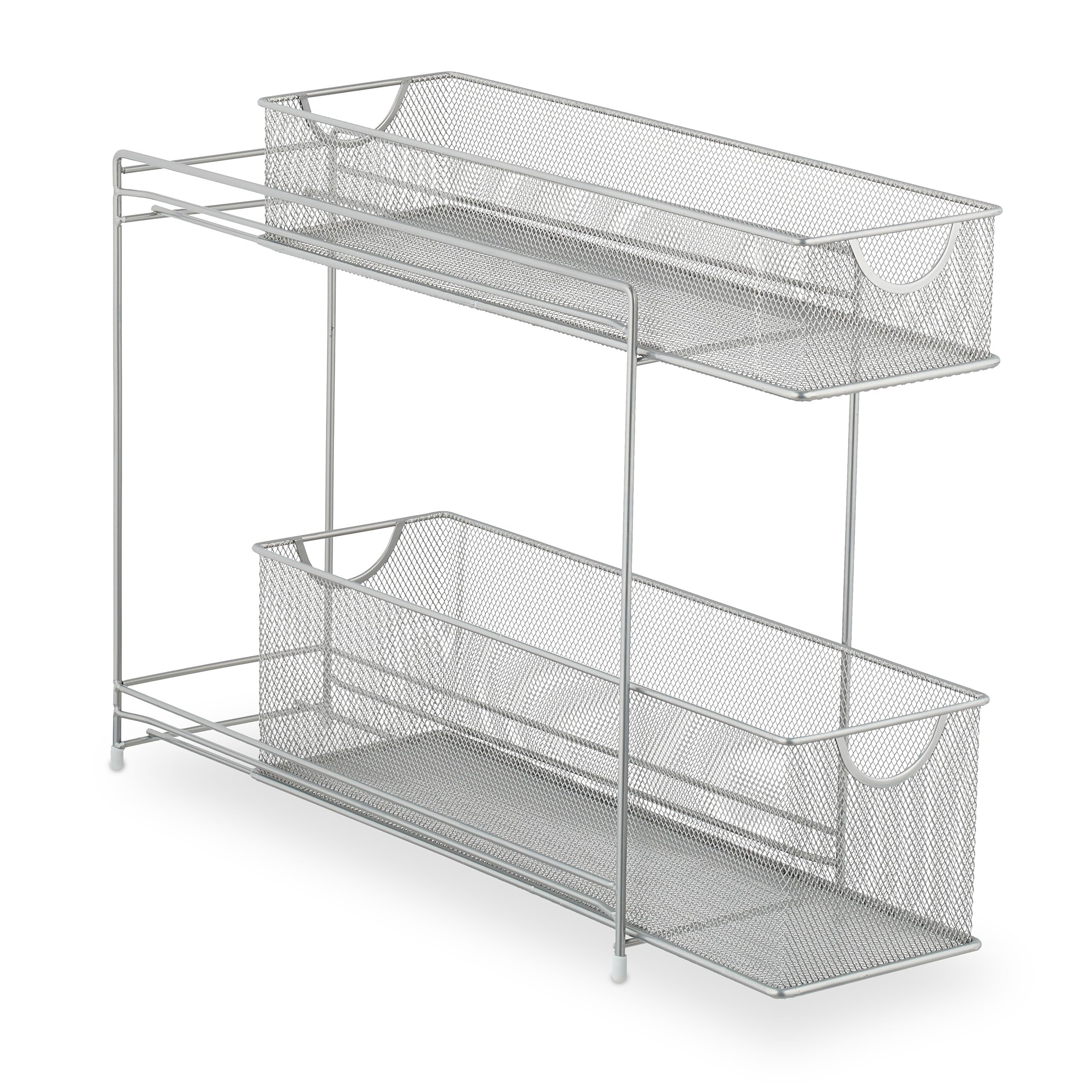 Relaxdays Organiseur pour Placard de Cuisine, corbeilles coulissantes, 2 tiroirs, métal, HxLxP: 40x15x46 cm, argenté