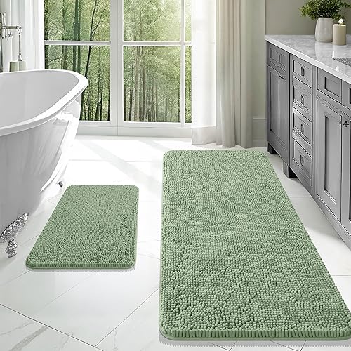 Miniatura 60 de OLANLY Juego de 2 alfombras de baño, tapetes de baño de felpilla suave y absorbente y tapete para inodoro con contorno en forma de U, alfombra de