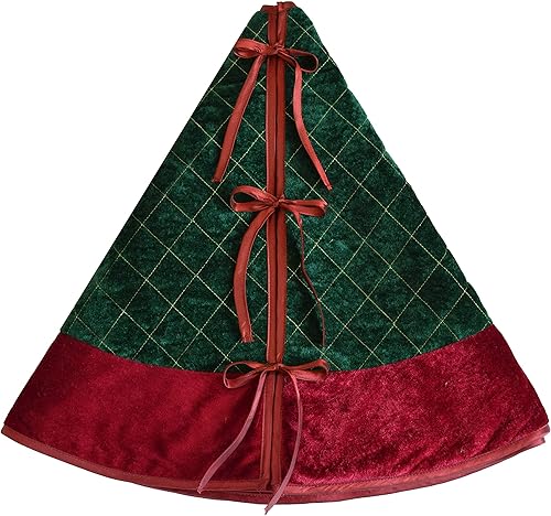 Miniatura 2 de Gireshome Falda de árbol de Navidad acolchada de terciopelo verde, borde de terciopelo rojo, 48 pulgadas