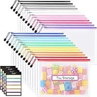 Sooez 24-Pack Mesh Zipper Pouches with Labels - A4 Waterproof Bags for Toys, Board Games, Puzzles, School & Office Organization