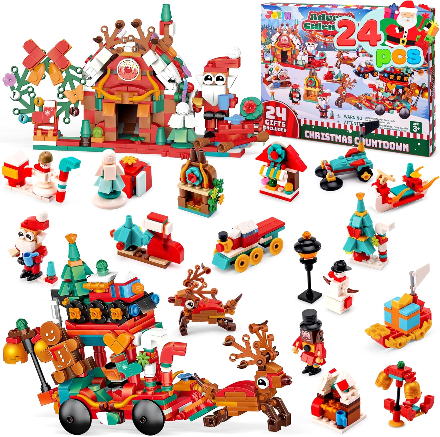 JOYIN 2025 Christmas Advent Calendar Building Blocks, 24 Days Christmas Theme Countdown Building Toy Set for Boys Girls, Xmas Party Favor Supplies, Classroom Prizes, Kids Xmas Gifts