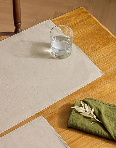 Miniatura 4 de Juego de 6 manteles individuales de lino para mesa de comedor, color beige, moderno, de granja, lavables a máquina, antideslizantes, resistentes al