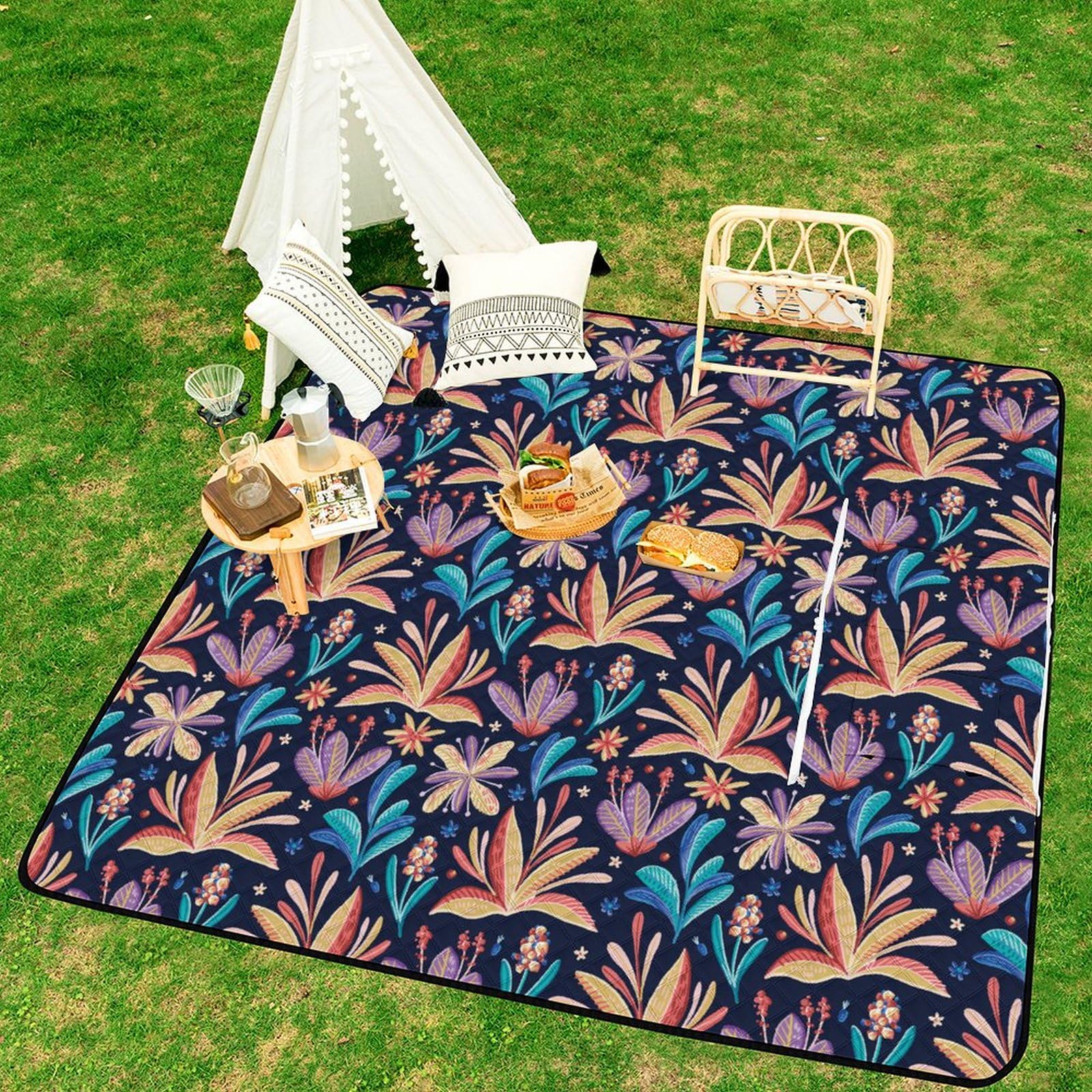 3D Stampa Repeat Modelloed Fiore Impiantos Coperta Picnic Impermeabile Stuoia Spiaggia Pieghevole Coperta Da Picnic Per Spiaggia Campeggio Pic-nic Attività All'aperto 200x200cm