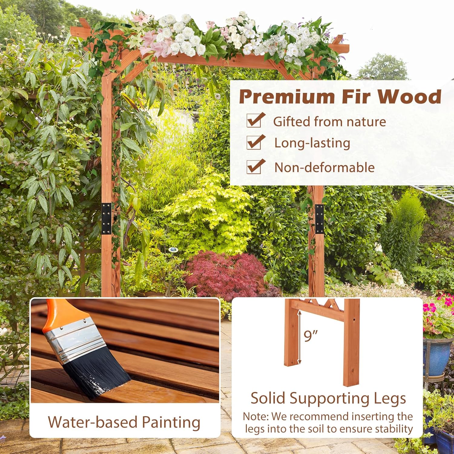 Moccha Wood Garden Arch, 7.3Ft Outdoor Pergola Archway for Climbing Plant Rose Vines, 88 Inch Backdrop Stand Wedding Arches, Garden Arbor Trellis for Lawn Bridal Party Decoration Ceremony