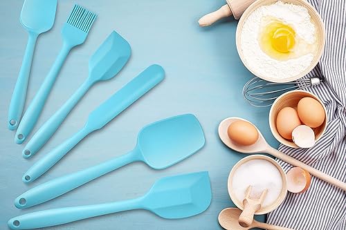 Miniatura 7 de Juego de 6 espátulas de silicona resistentes al calor, antiadherentes, ergonómicas, para hornear, mezclar, mezclar, utensilios de cocina, color azul