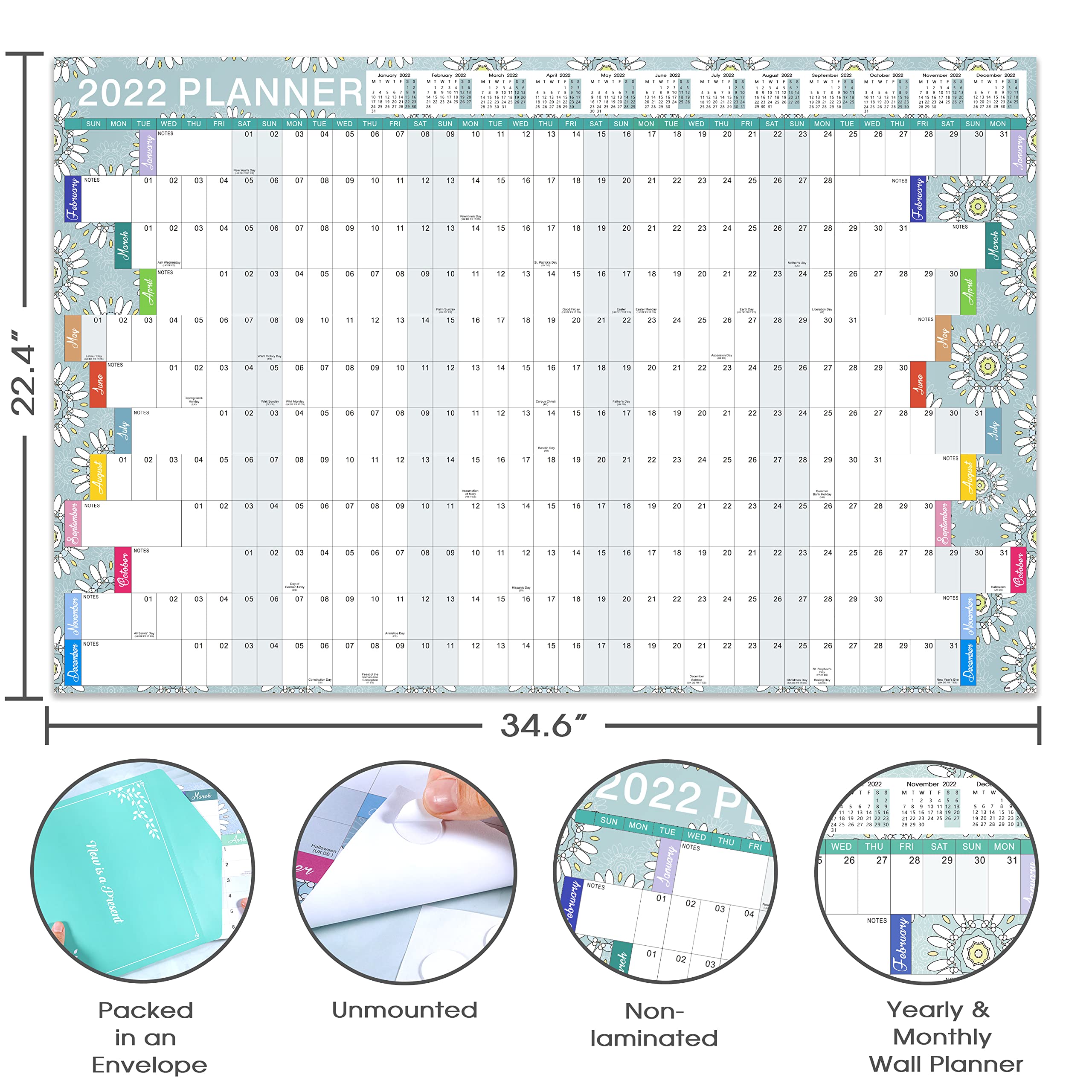 Wall Planner 2022, Family Planner 2022 from January to December, Wall