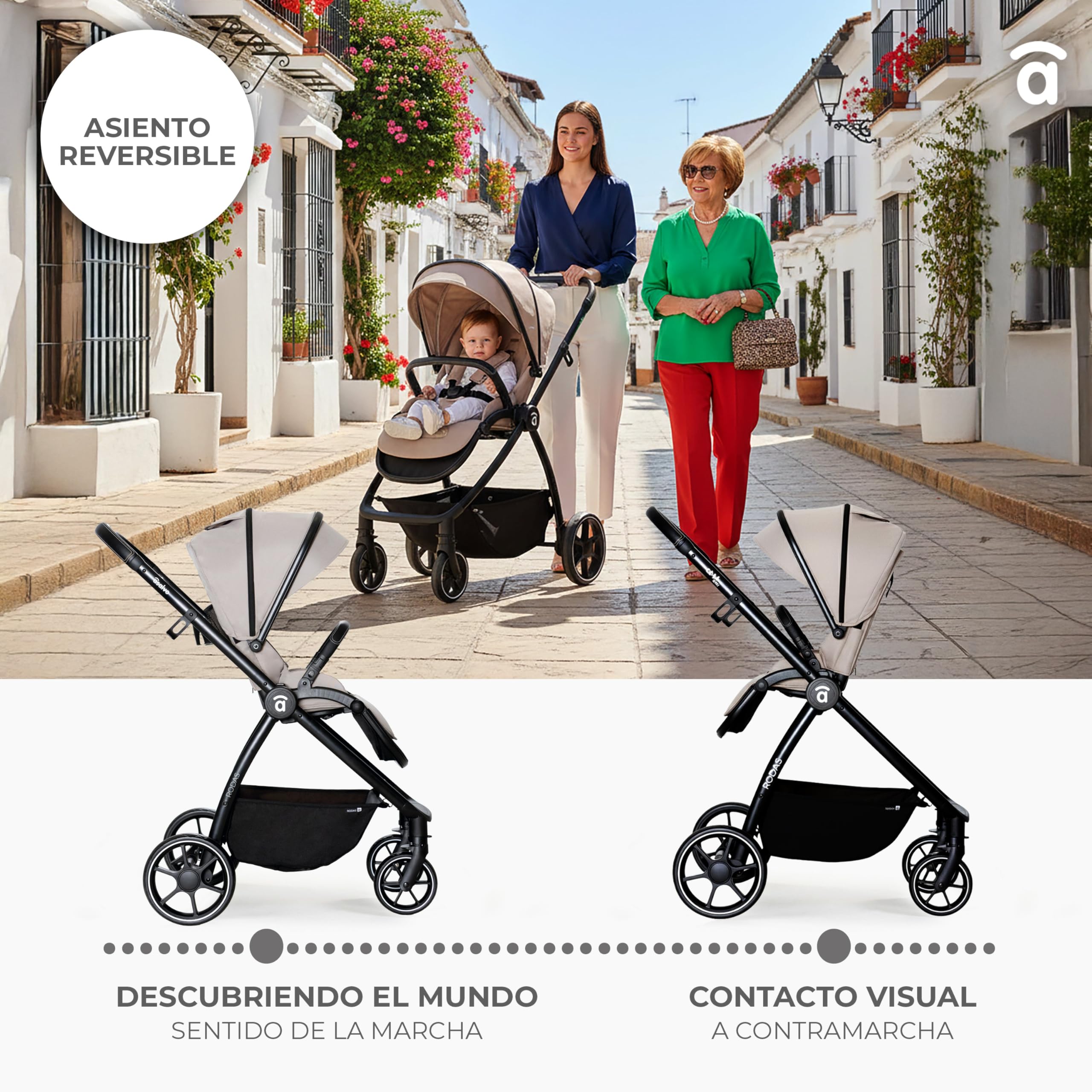 Asalvo DÚO RODAS Silla de Paseo, Carro Plegable Ultraligera y Compacta, Asa Trolley, Equipaje avión, Reclinable, Carro Bebe, Barra Seguridad, Arnés 5 Puntos, hasta 23kg, Negro