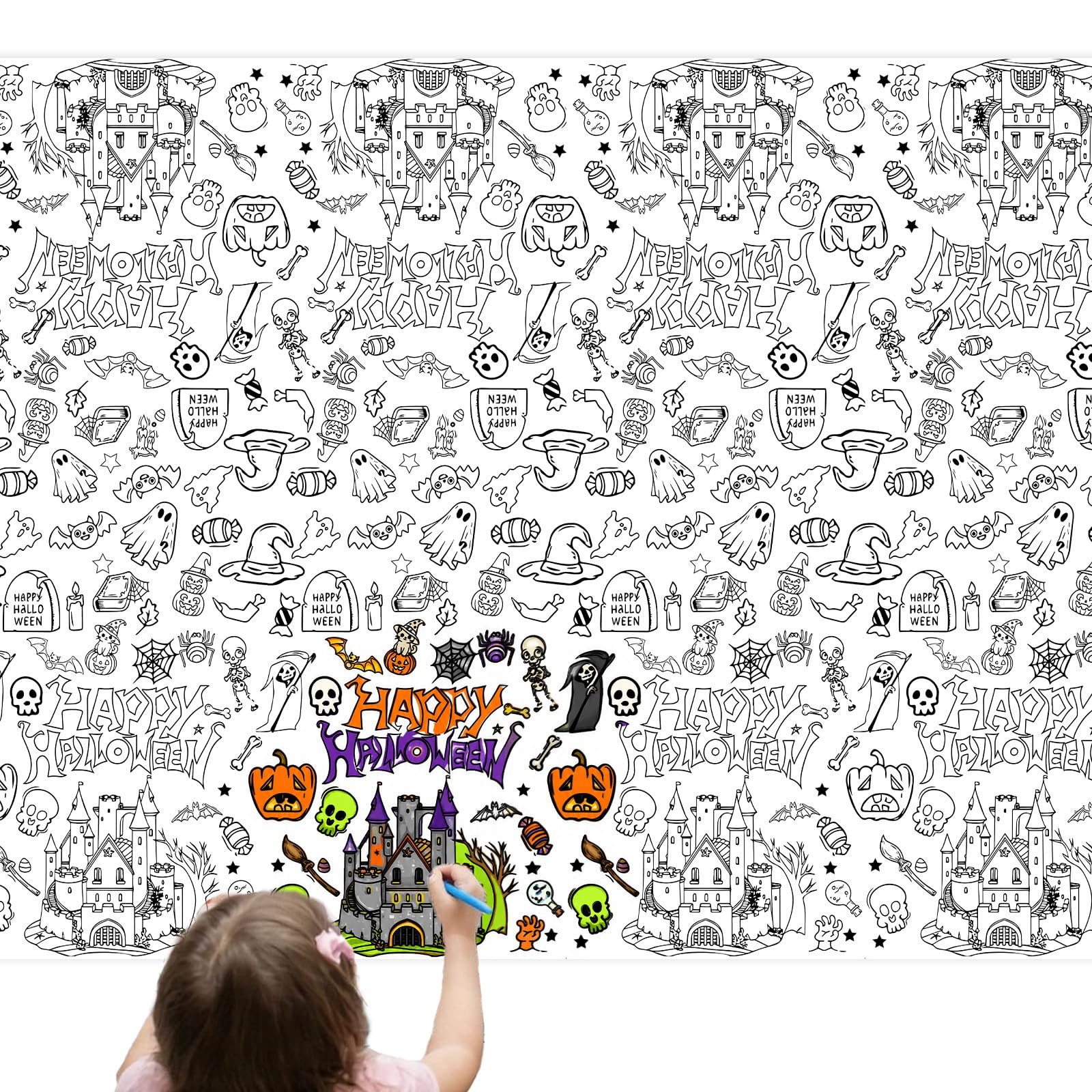 AURALIN Halloween Colouring Tablecloth Paper Table Cover 137 x 274 cm