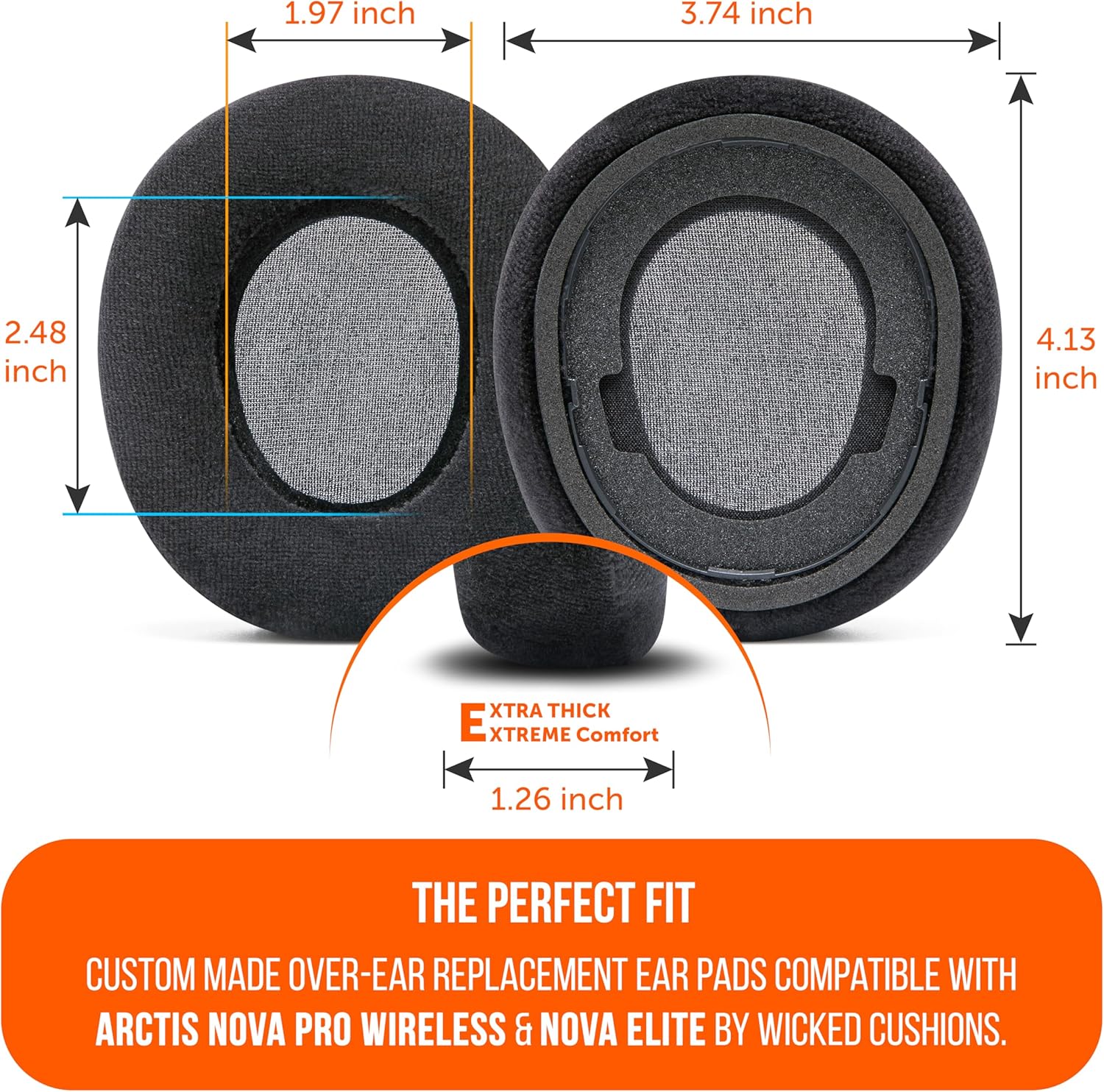 WC StealthZ Nova Pro Wireless & Nova Elite - FPS Oriented Earpads for Arctis Nova Pro Wireless/Nova Elite by GadgetryTech & Wicked Cushions | Sound Precision & Comfort for FPS Games | Black