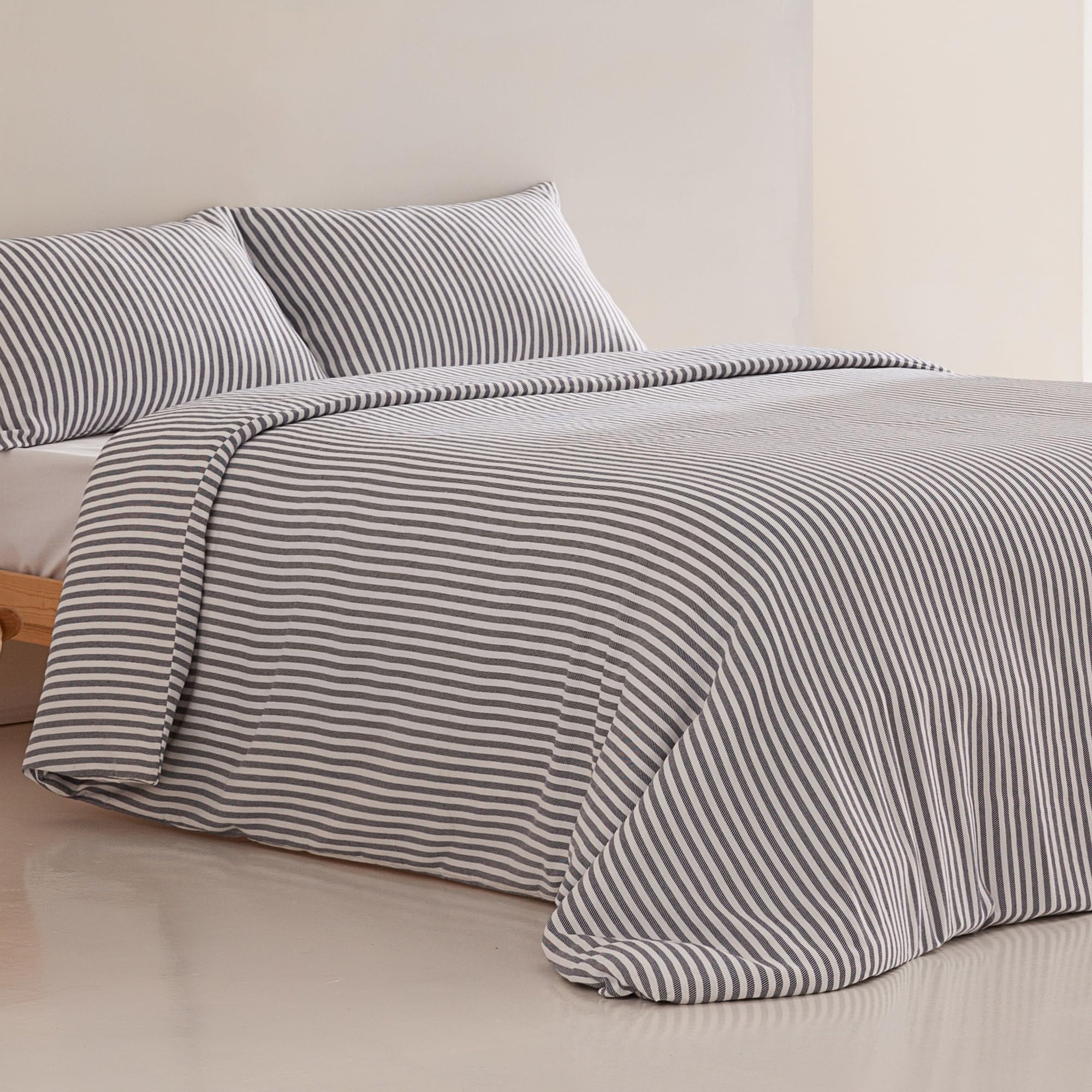 Funda Nórdica Cama 100/105 cm - Funda Edredón 180x220 cm - Rayas Finas Azul Marino