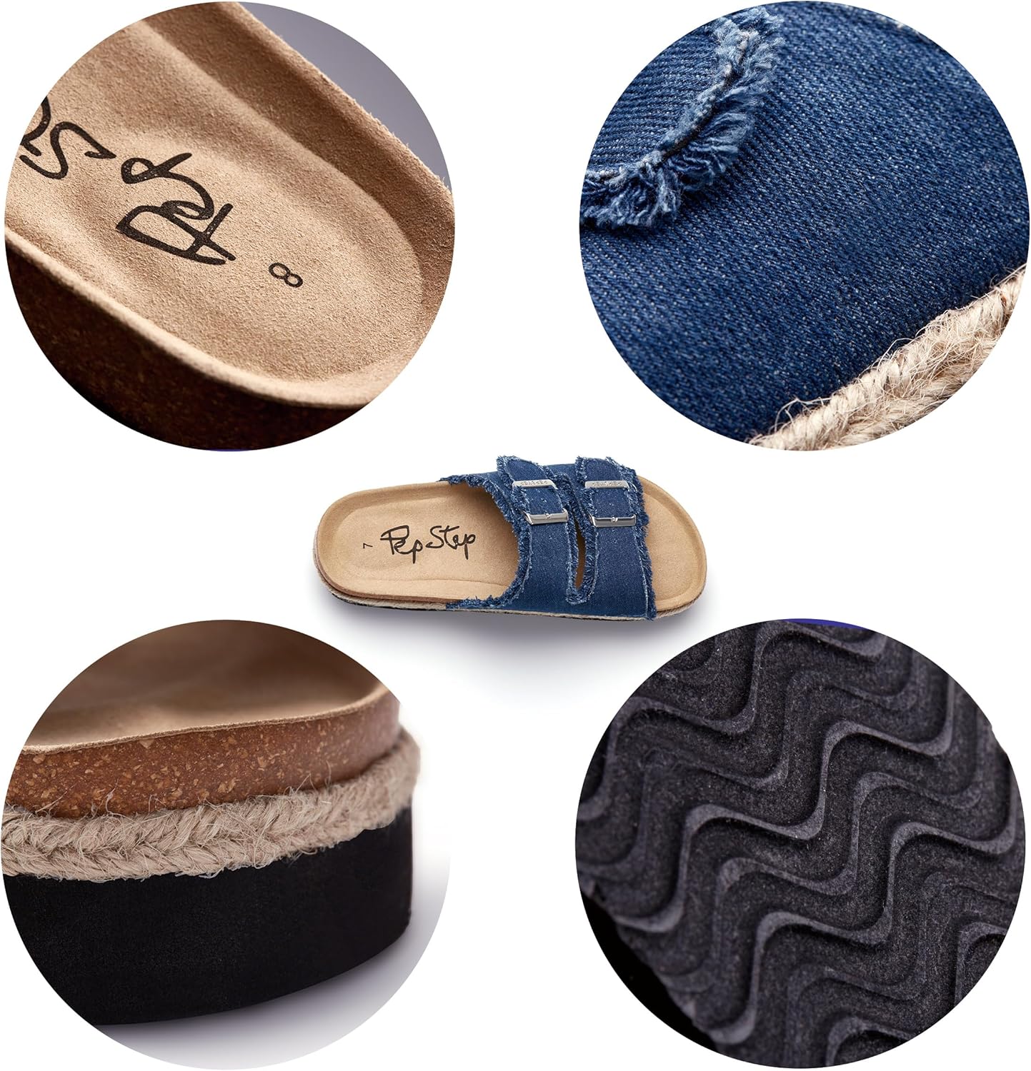 PepStep Slide Sandals for Women with Soft Cork Footbed and Strap, Ladies Fashion Platform Slide Sandals Comfortable Slip On Style - Image 7