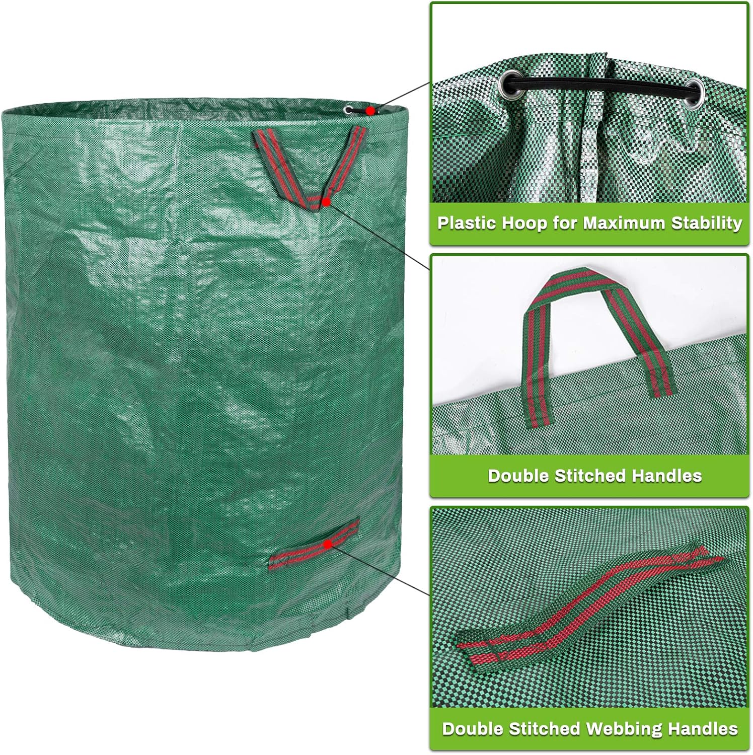 Decorlife 132 Gallons Yard Waste Bags, Reusable Leaf Bags with Strong Handles, Sturdy and Large Capacity, Perfect for Garden, Lawn, 3-Pack : Patio, Lawn & Garden