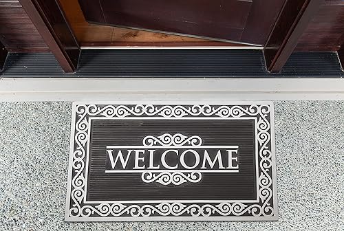 Miniatura 2 de DII Colección de felpudos de goma para todo tipo de clima, 18x30, pergamino de bienvenida plateado