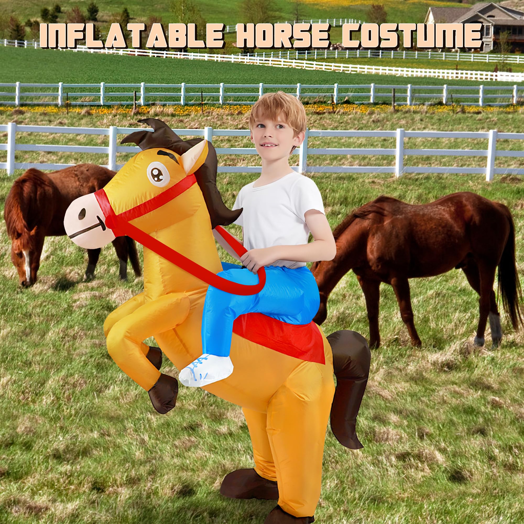Amlisia Inflatable Horse Costume for Kids Blow Up Costume Ride On Horse Cowboy Suit Funny Dress Up for Halloween Cosplay Party - Image 2