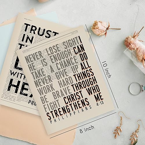 Miniatura 3 de HRQKO Juego de 4 pósteres de arte de pared con versículos bíblicos vintage cristianos para oficina, con texto en inglés "Joshua 1 9", impresiones