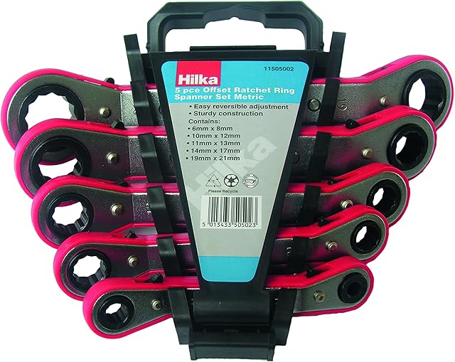 Hilka 11505002 5 pce Metric Ratchet Ring Spanner Set, Multi, Set of 5 Pieces