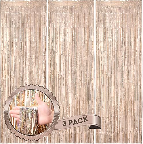 Miniatura 50 de Cortinas de fondo de flecos de papel de aluminio para fiestas, 3 piezas, 39.6 x 98.4 pulgadas, azul retro 48 Retro Azul,03 Rosa,04 Rosa