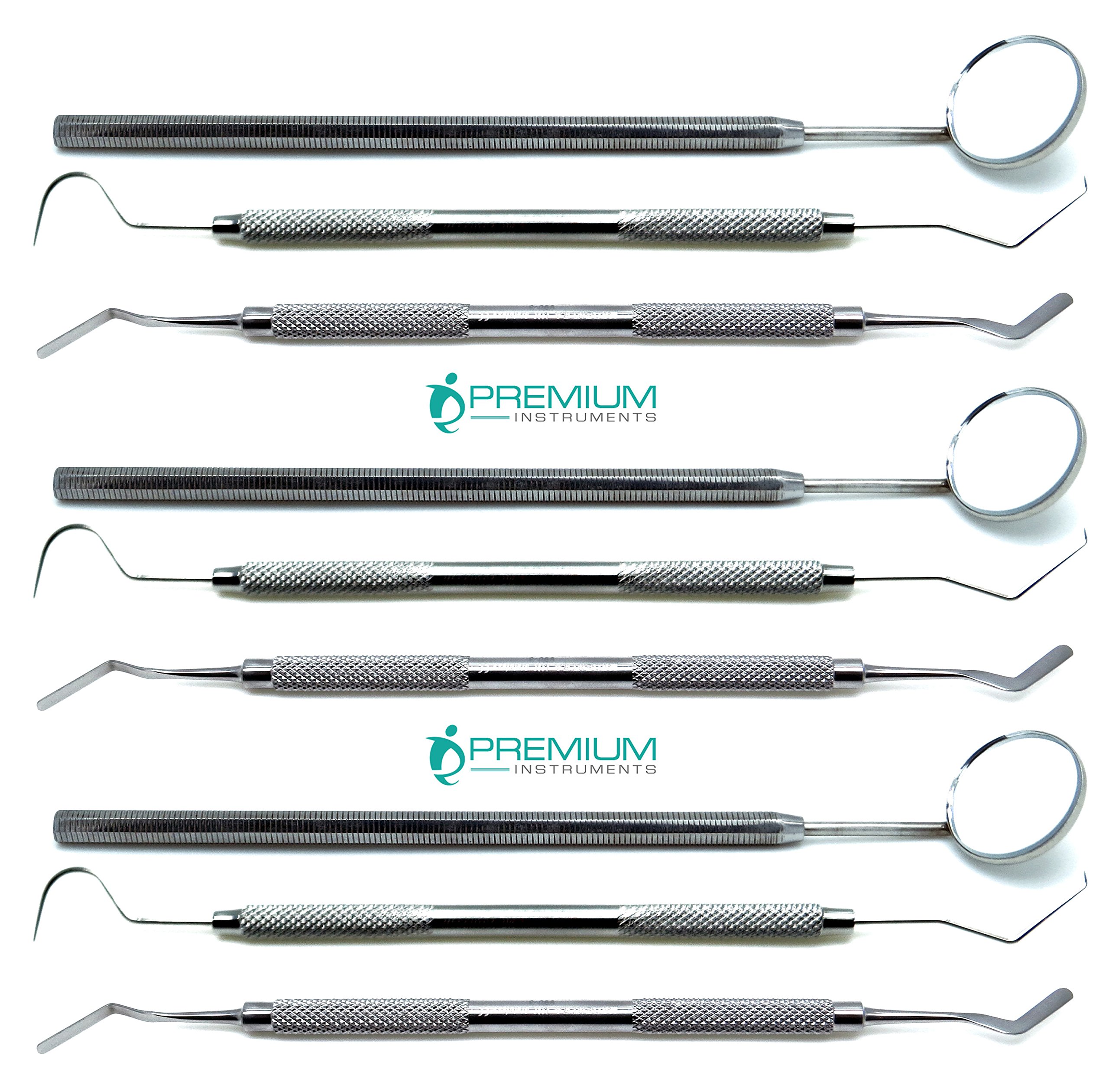 3× Dental Examination Hygiene Cleaning Basic Set Mirror 5, Explorer 23/17, Heidemann Spatula