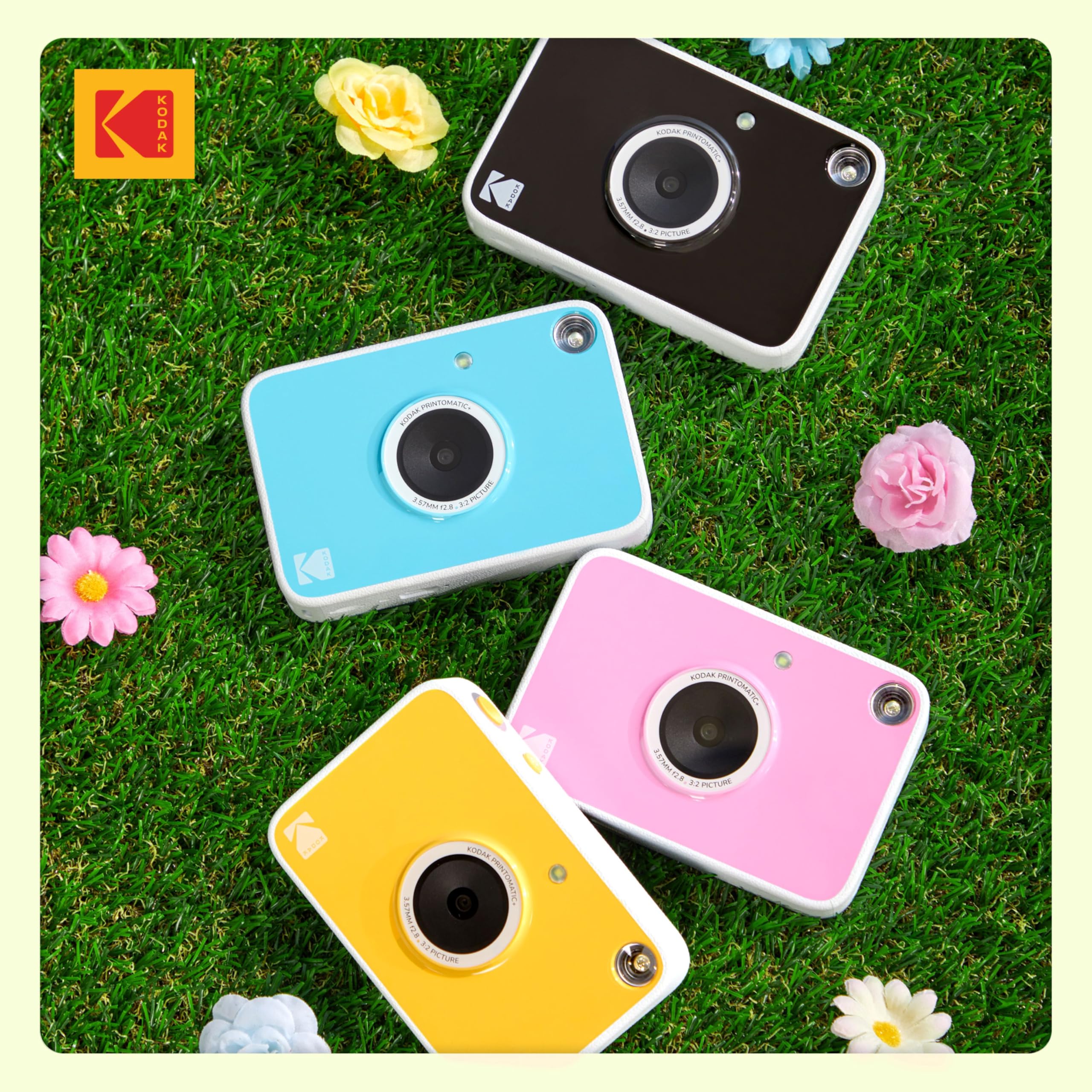 KODAK Printomatic+ Fotocamera Istantanea 10MP Kit Iniziale con Custodia, RGB LED e Carta Adesiva Zink 20pz – Giallo