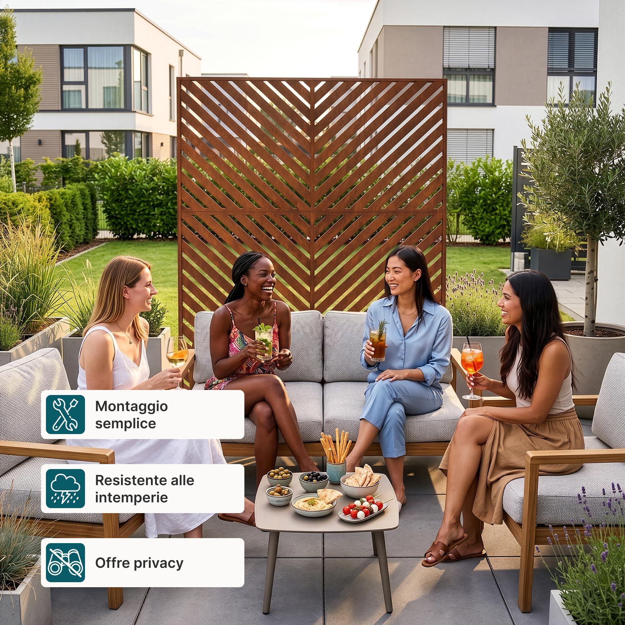 casa.pro Pannello Divisore per Spazi Esterni Interni Divisorio Frangivista con Struttura Traforata Decorativa Schermatura per Privacy in Acciaio Corten 180 x 120 cm - Marrone Ossidato
