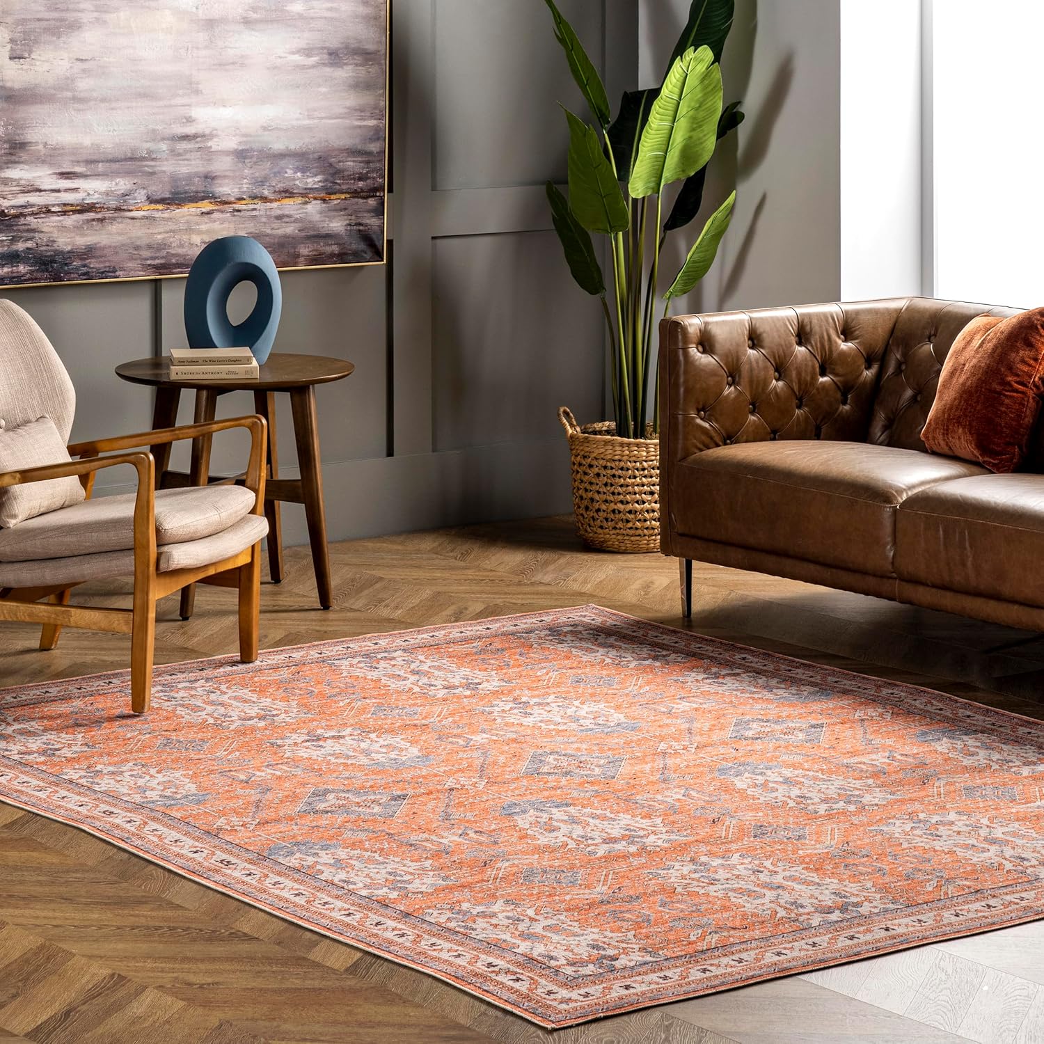 nuLOOM Sky Machine Washable Global Inspired Runner Rug , 2' 6" x 8', Rust, Rectangular