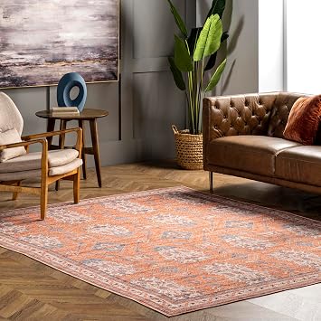 nuLOOM Sky Machine Washable Global Inspired Area Rug, 4' x 6', Rust, Rectangular, 0.15" Thick