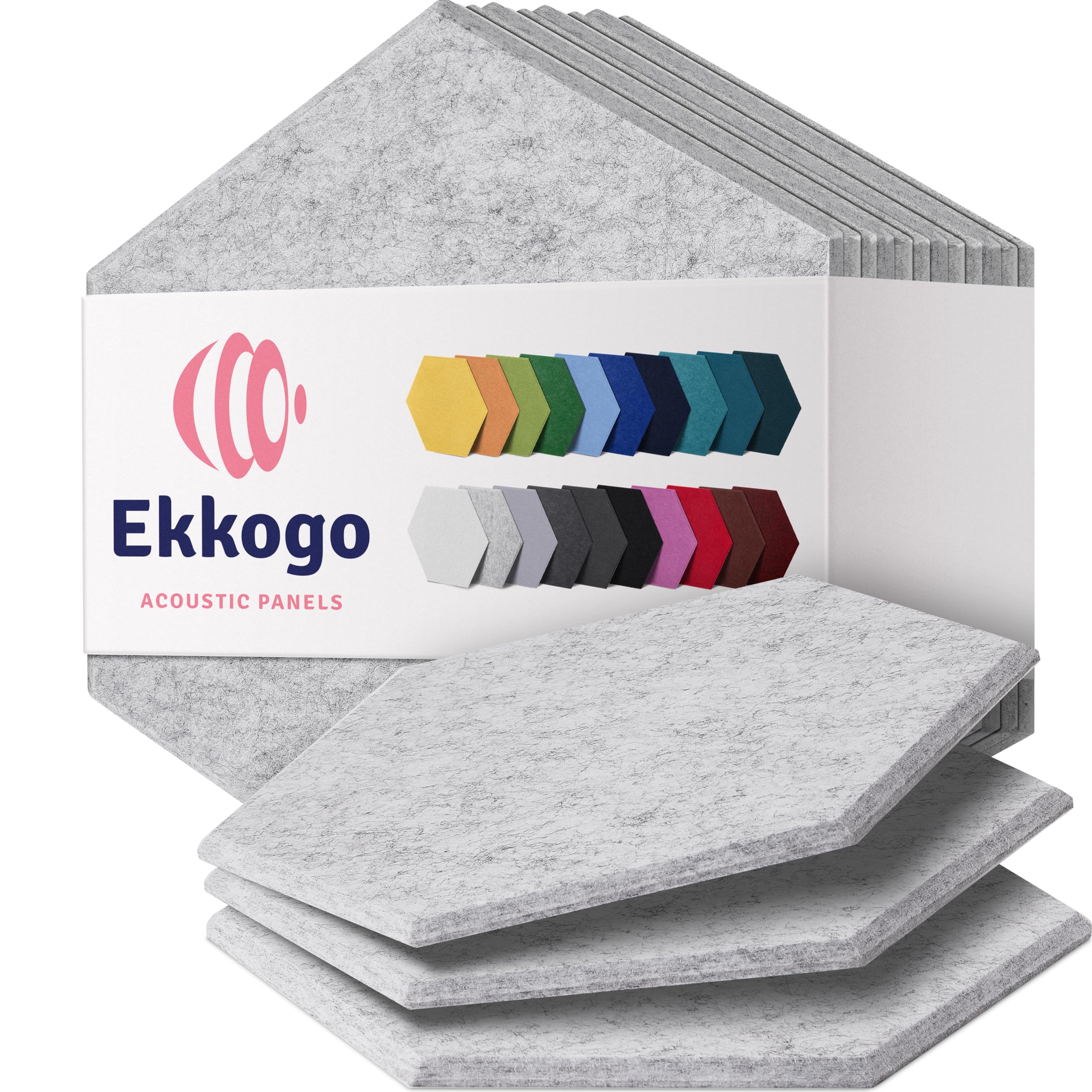Ekkogo Acoustic Panels 12-Pack Soundproof Wall Panels 12''X10''X0.4'' Sound Panels High Density Sound Dampening Panels - [Smoky White Hexagon]