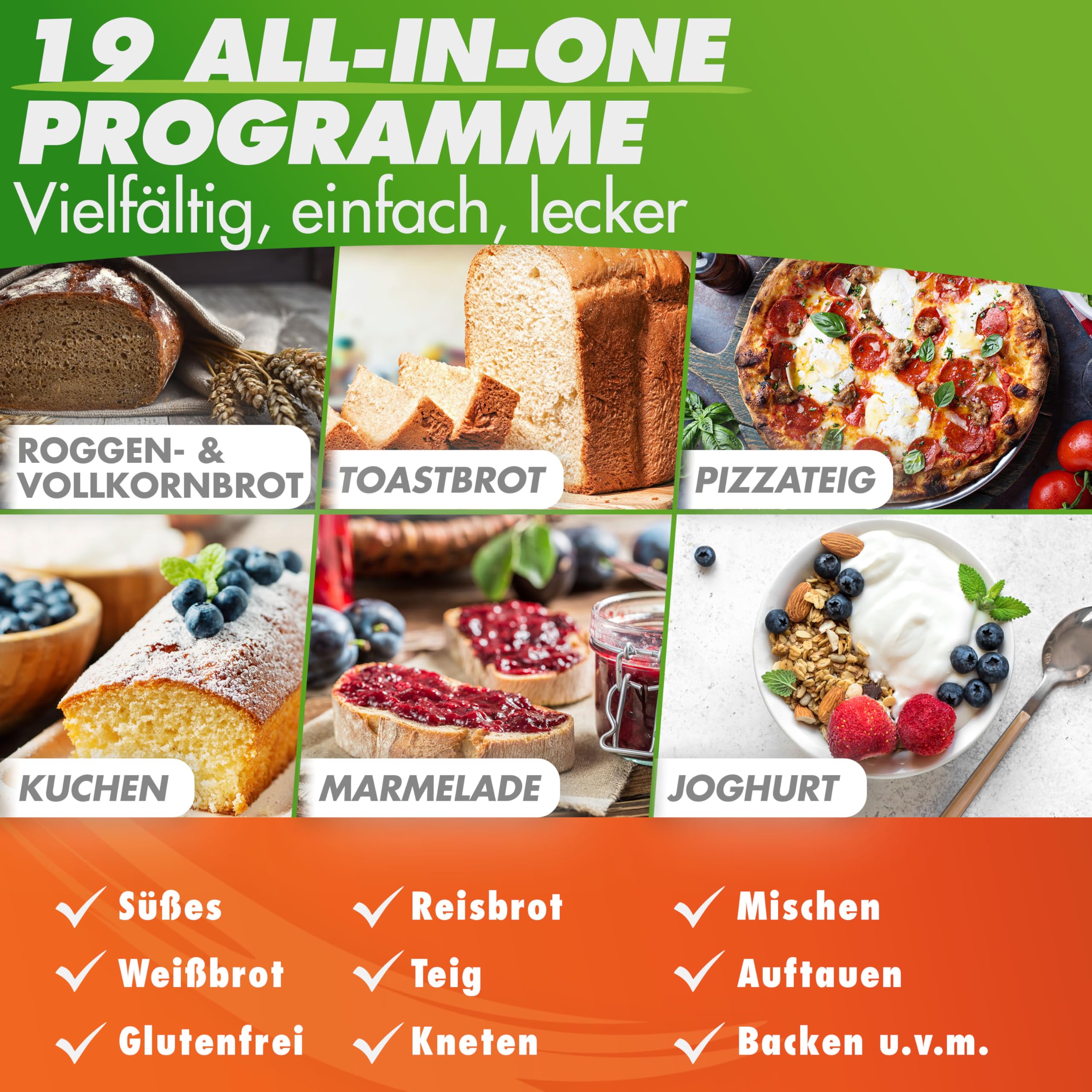 Nutrilovers NUTRI-BREAD-MAKER Edelstahl Brotbackautomat mit 19 Programmen, 3 Bräunungsstufen, Timer, 3 Brotgrößen (500g, 750g, 1000g) inkl. Rezeptbuch